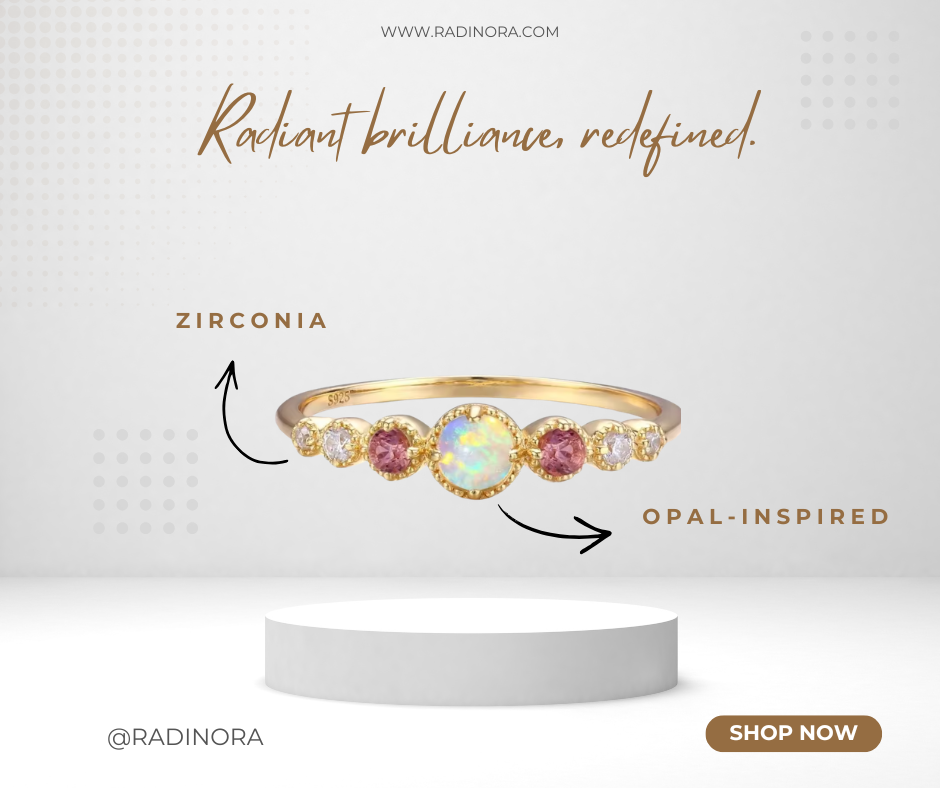 Opal & Zirconia Eternity Ring – Gold Plated 925 Sterling Silver Band