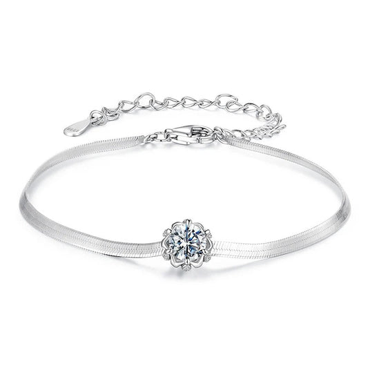 0.5CT Flower Bud Moissanite Bracelet – 925 Sterling Silver Adjustable Snake Chain