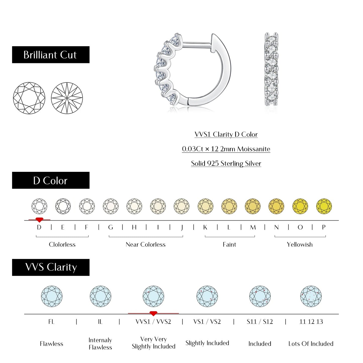 Moissanite Small Hoop Earrings – D Colour VVS1 | 925 Sterling Silver