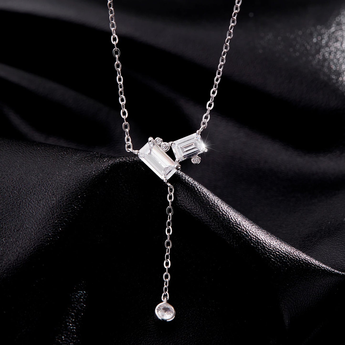 Rectangle CZ Lariat Y Necklace – 925 Sterling Silver