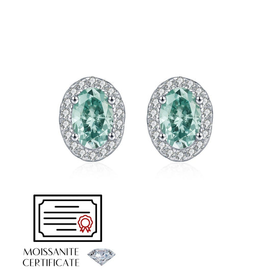 0.50CT Green Moissanite Halo Earrings – D Colour VVS1 925 Sterling Silver Stud Earrings