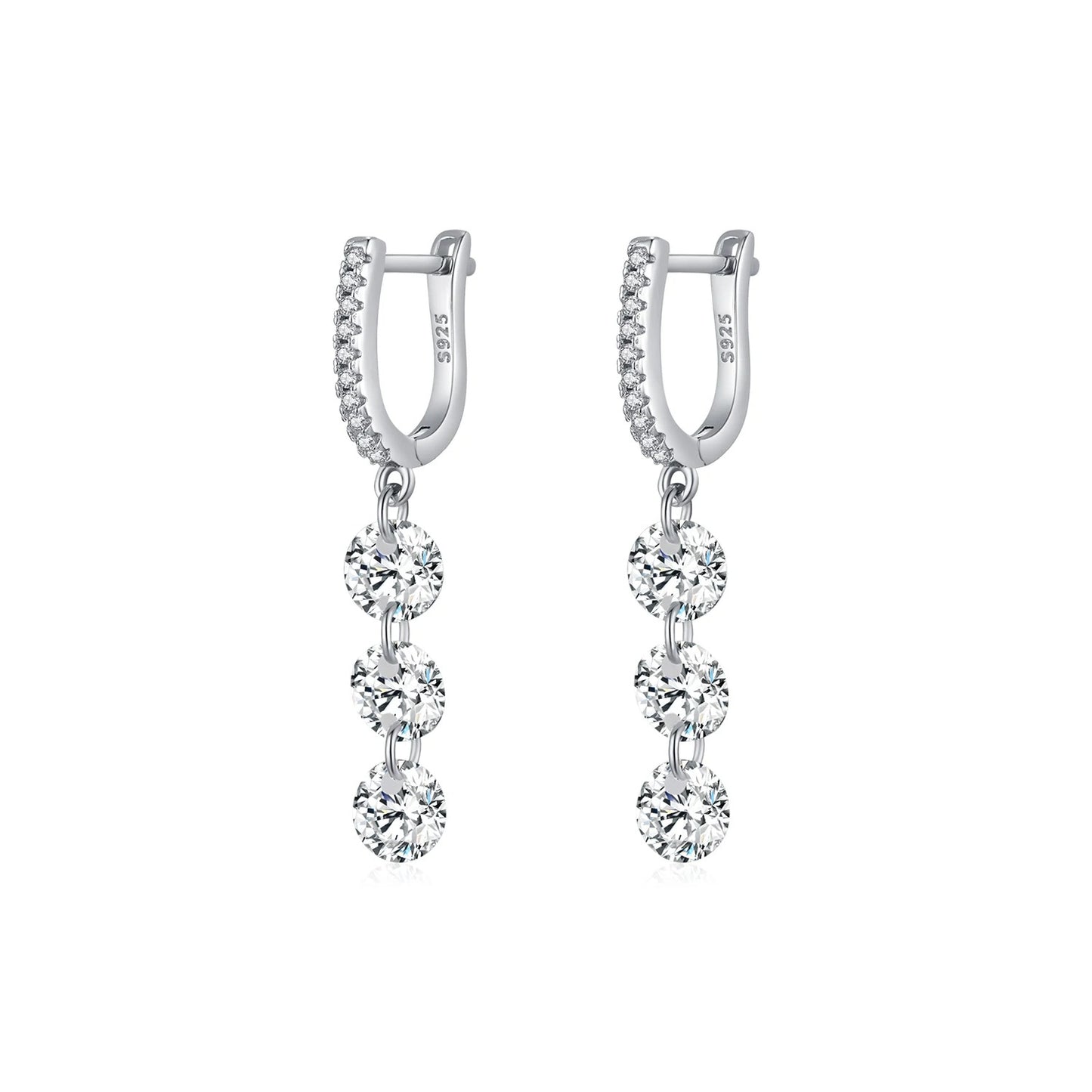 Clear CZ Drop Earrings – 925 Sterling Silver Dangle Earrings