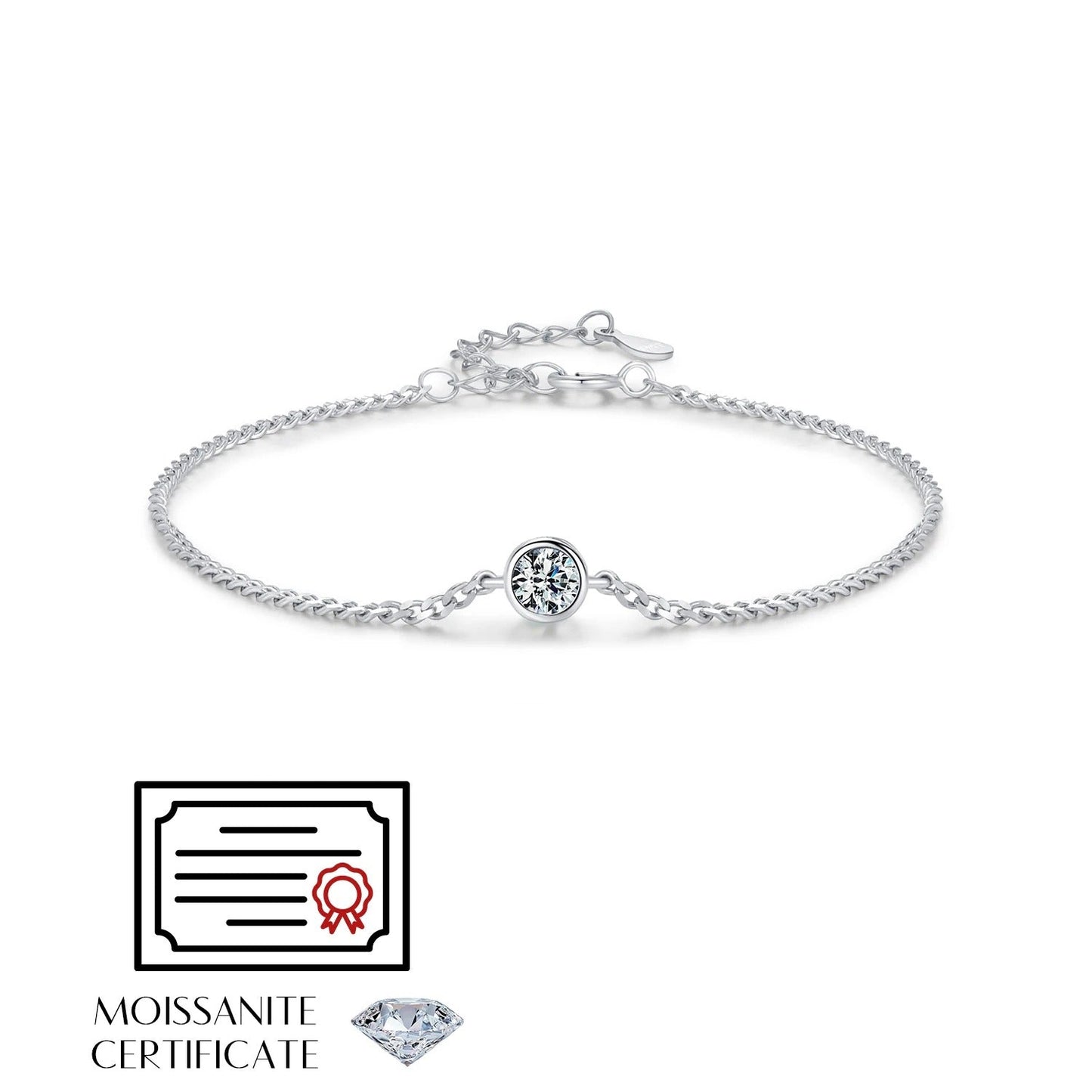 0.25CT Bezel Moissanite Bracelet – D Colour VVS1 | 925 Sterling Silver