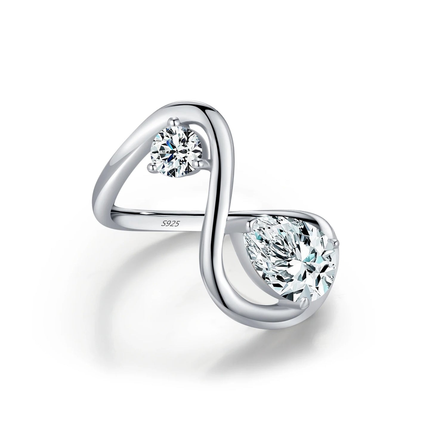 Irregular Line CZ Ring – 925 Sterling Silver Water Drop Statement Ring