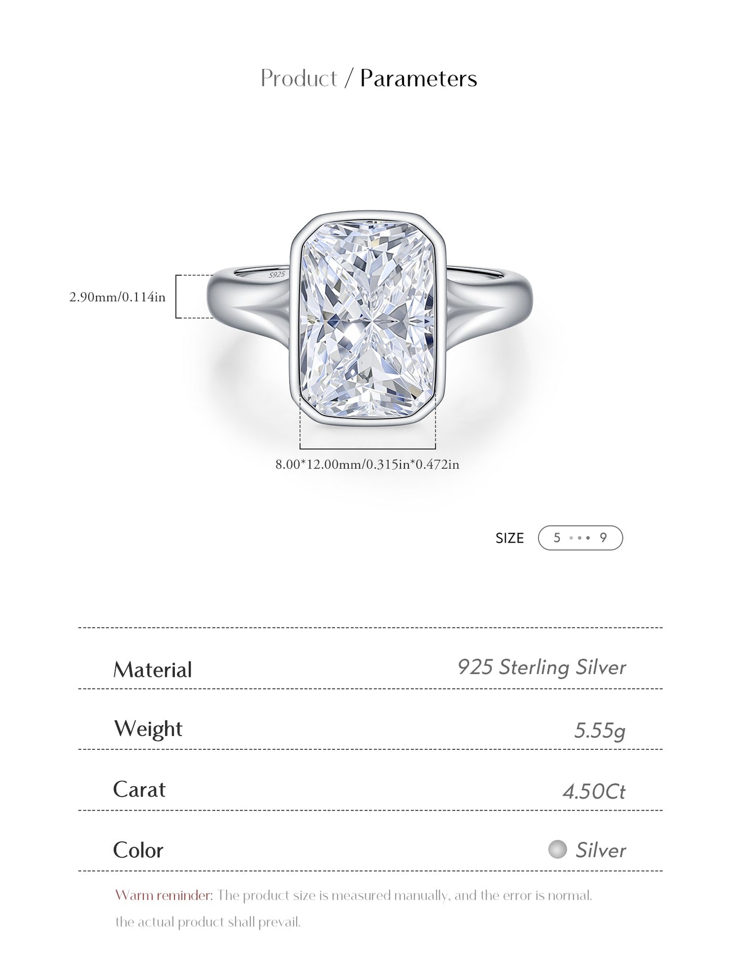 4.5CT Rectangle Moissanite Ring – D Colour VVS1 | 925 Sterling Silver Luxury Wedding Ring