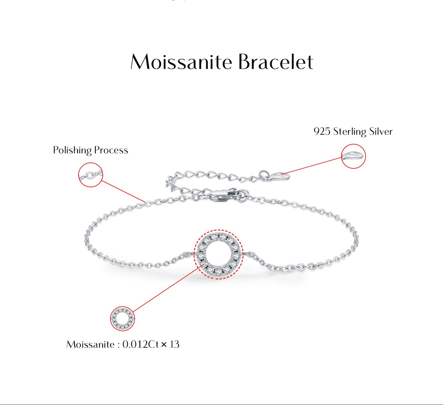 D Colour VVS1 Moissanite Bracelet – 925 Sterling Silver Hollow Round Link Chain Fine Jewellery