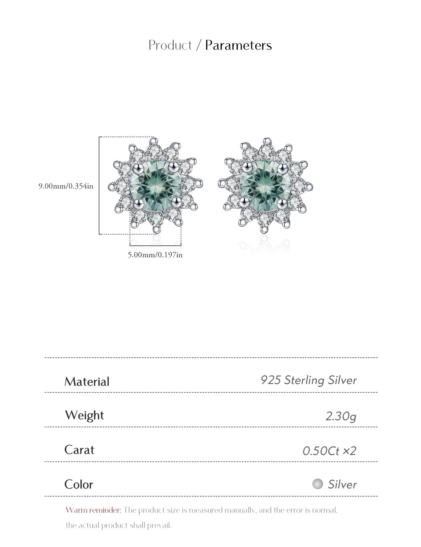 0.50CT Green Moissanite Halo Stud Earrings – D Colour VVS1 | 925 Sterling Silver Fine Jewellery