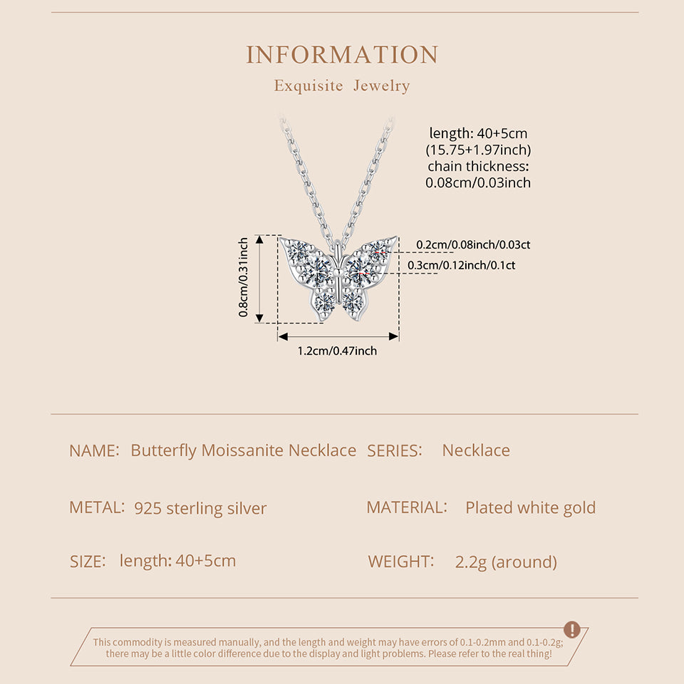 Moissanite Butterfly Necklace – D Colour VVS1 | 925 Sterling Silver Luxury Pendant Necklace