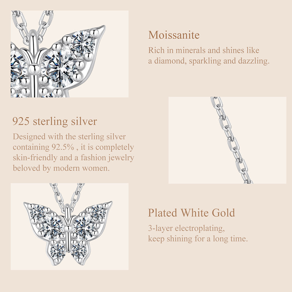 Moissanite Butterfly Necklace – D Colour VVS1 | 925 Sterling Silver Luxury Pendant Necklace