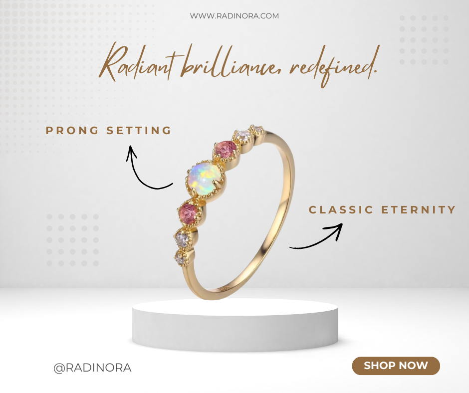 Opal & Zirconia Eternity Ring – Gold Plated 925 Sterling Silver Band