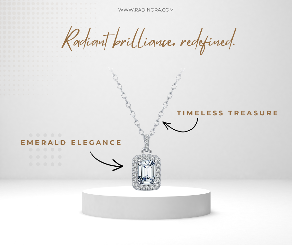 1CT Emerald Cut Moissanite Halo Necklace – D Colour VVS1 | 925 Sterling Silver