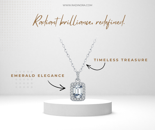1CT Emerald Cut Moissanite Halo Necklace – D Colour VVS1 | 925 Sterling Silver