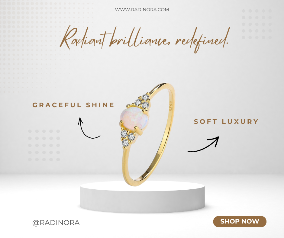 Crown Opal Ring – Gold Tone 925 Sterling Silver Statement Band