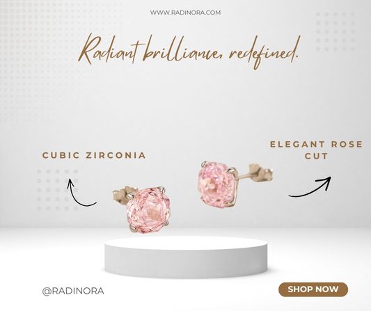 Pink Rose Cut Stud Earrings – 925 Sterling Silver Zirconia