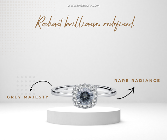 Grey Moissanite Square Halo Ring – 0.5CT | 925 Sterling Silver