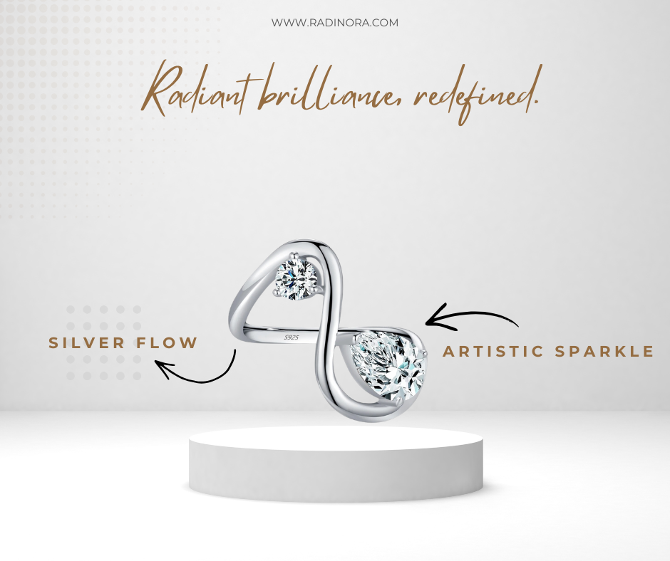 Irregular Line CZ Ring – 925 Sterling Silver Water Drop Statement Ring