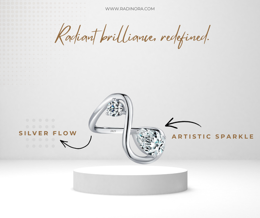 Irregular Line CZ Ring – 925 Sterling Silver Water Drop Statement Ring