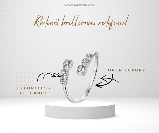 Adjustable Moissanite Open Ring – 925 Sterling Silver White Gold Plated Ring