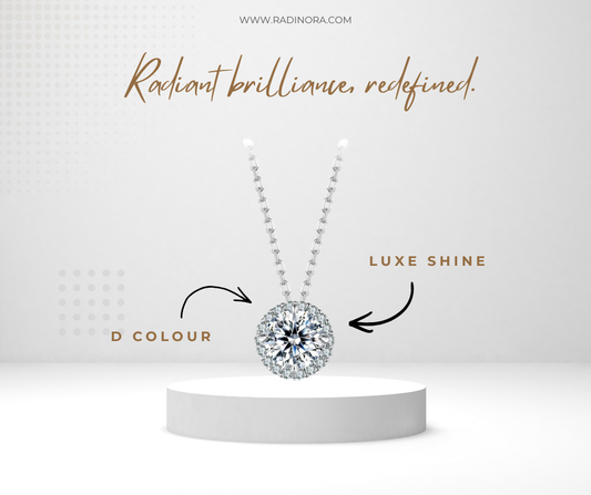 1CT Round Halo Moissanite Necklace – 925 Sterling Silver White Gold Plated Pendant