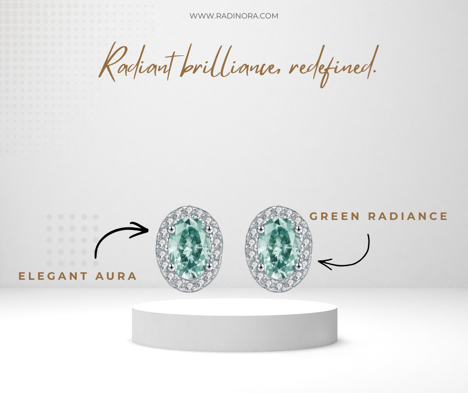 0.50CT Green Moissanite Halo Earrings – D Colour VVS1 925 Sterling Silver Stud Earrings