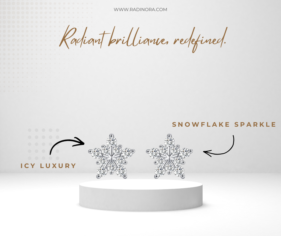 D Colour Moissanite Snowflake Stud Earrings – 925 Sterling Silver Sparkling Fine Jewellery