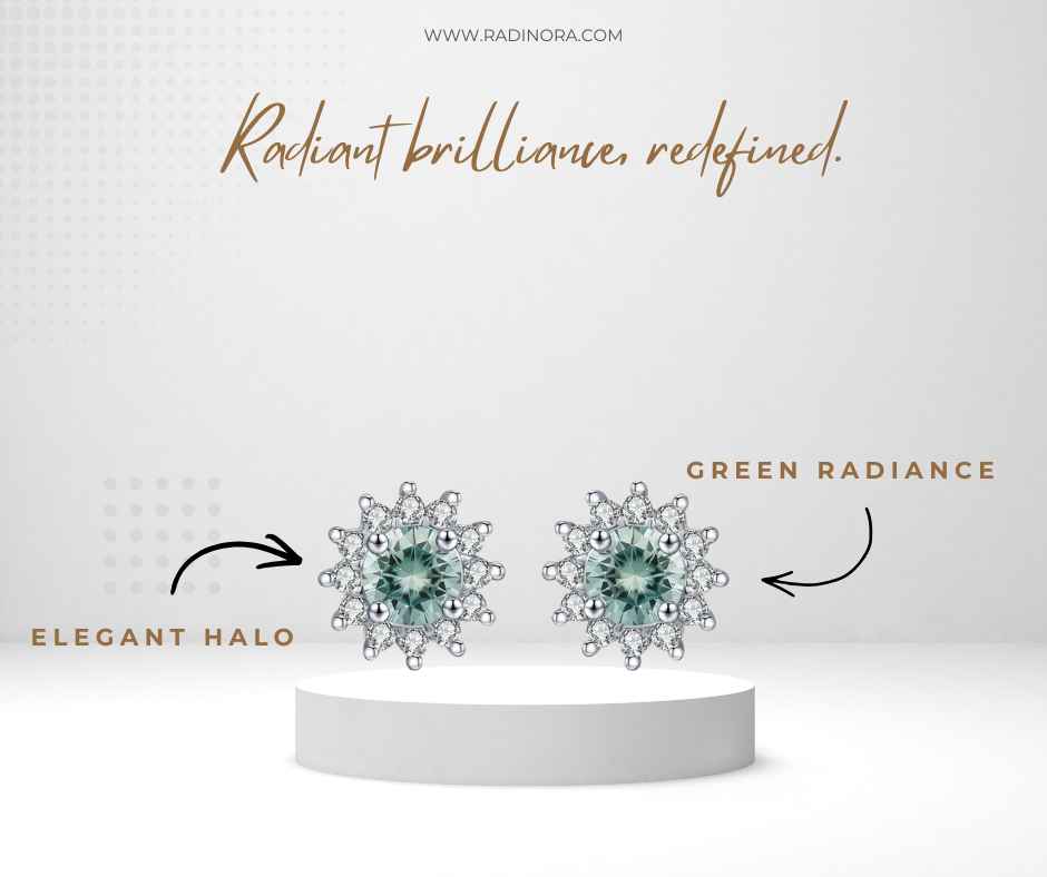 0.50CT Green Moissanite Halo Stud Earrings – D Colour VVS1 | 925 Sterling Silver Fine Jewellery