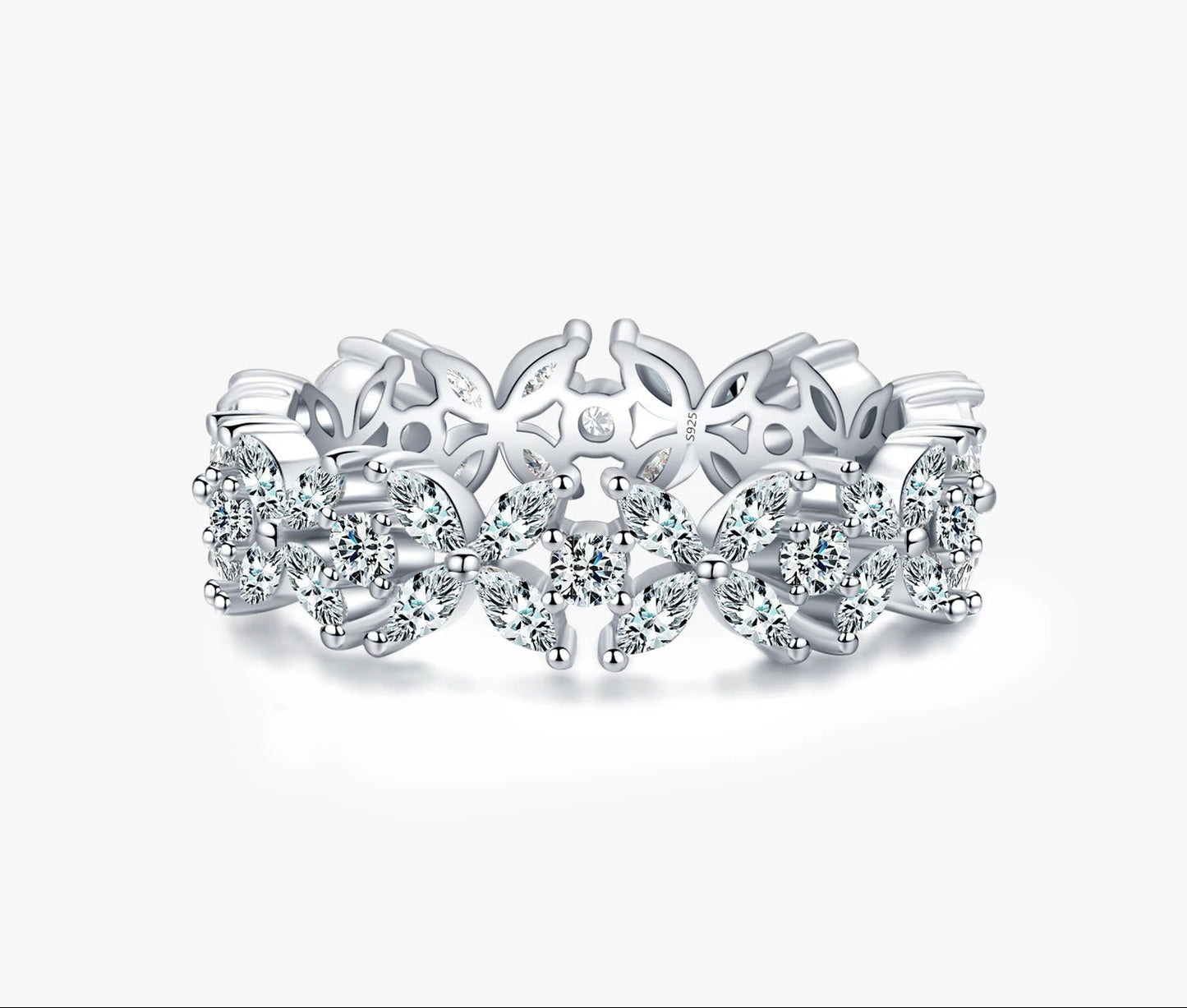 Flower CZ Stackable Ring – 925 Sterling Silver Floral Band