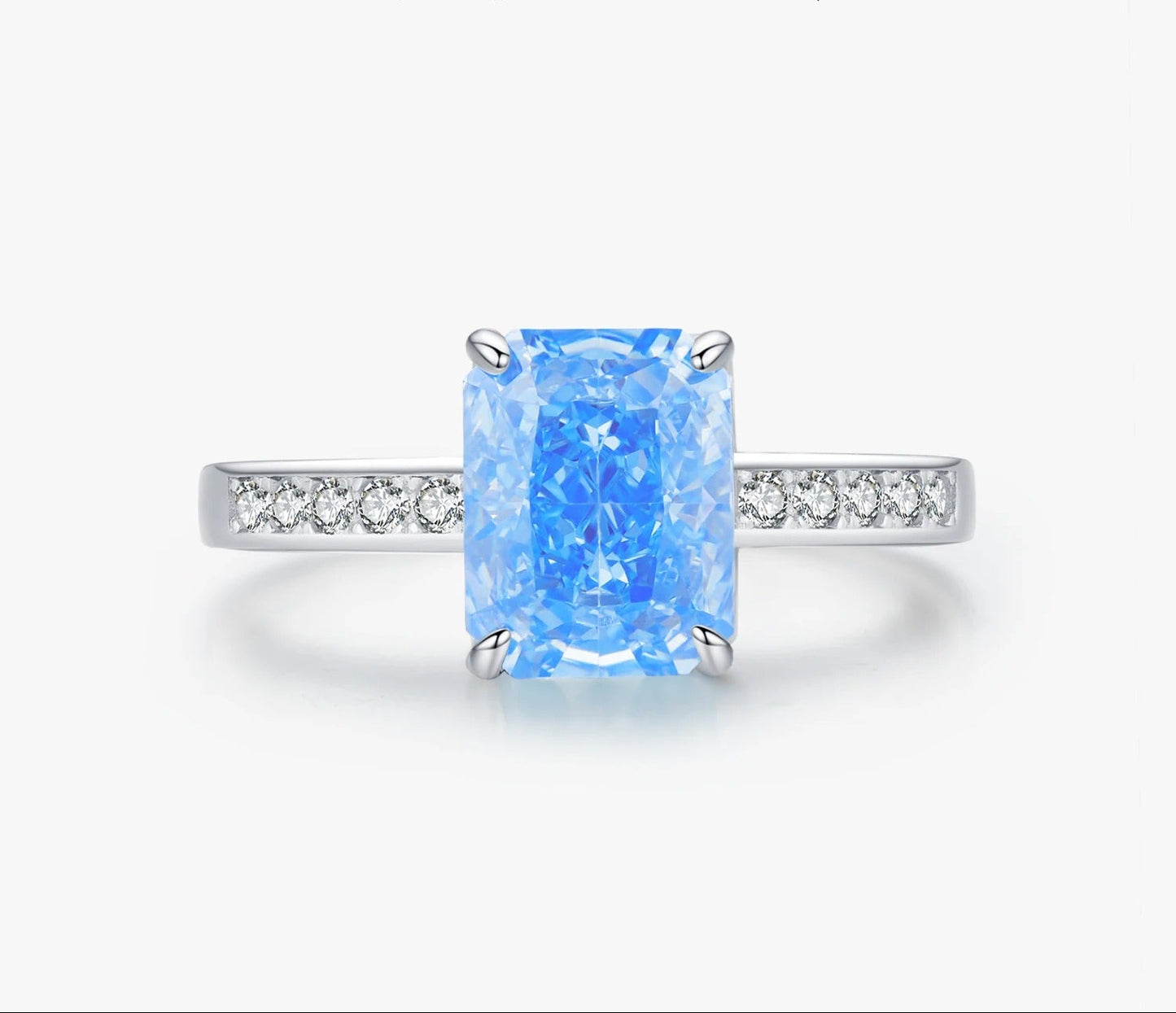 Crushed Ice Rectangle CZ Ring – 925 Sterling Silver Luxury Wedding Band