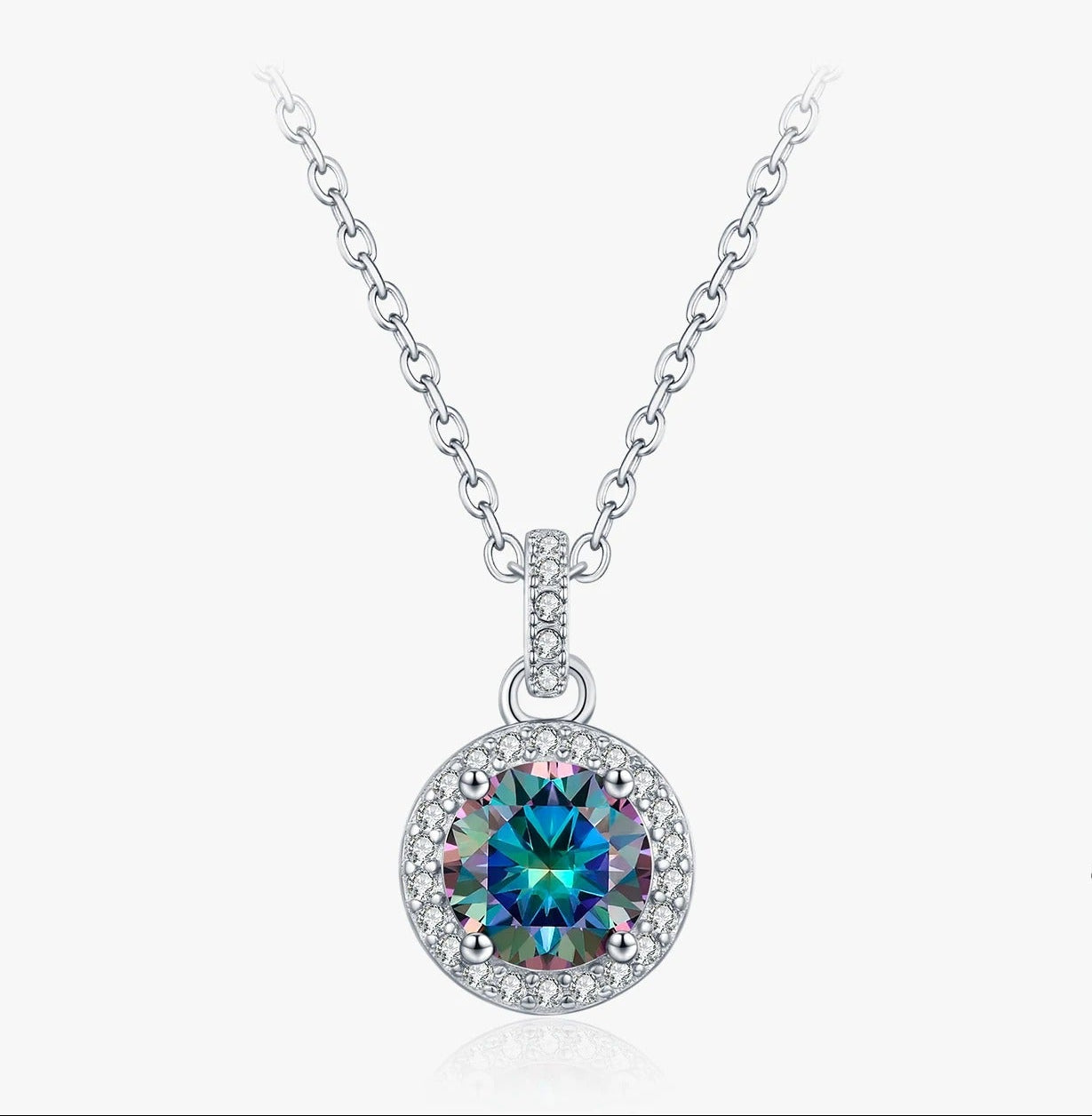 1CT Multicolor Moissanite Pendant Necklace – 925 Sterling Silver Luxury Necklace