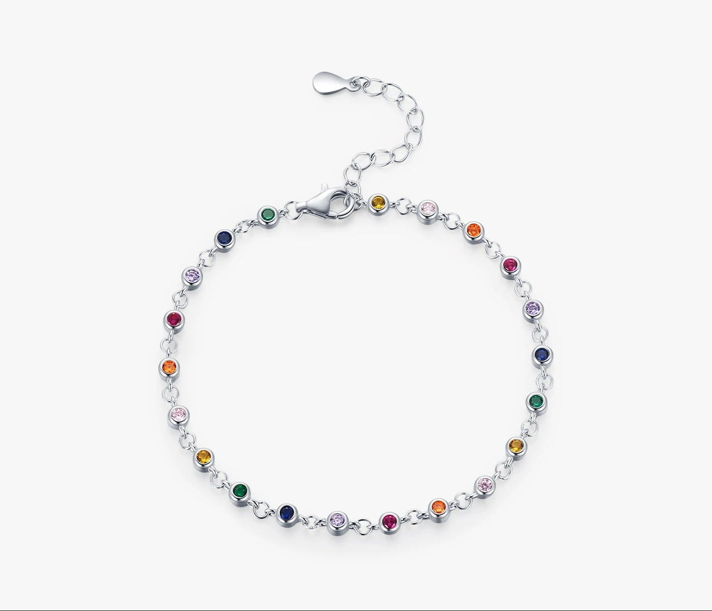 Rainbow CZ Charm Bracelet – 925 Sterling Silver