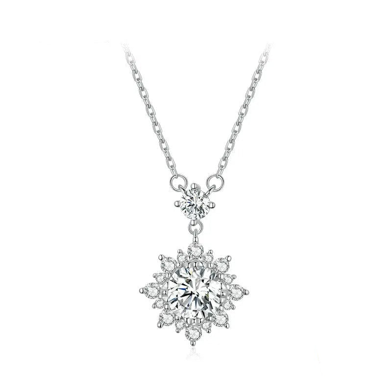 1CT Moissanite Halo Necklace – 925 Sterling Silver D Colour Pendant Necklace