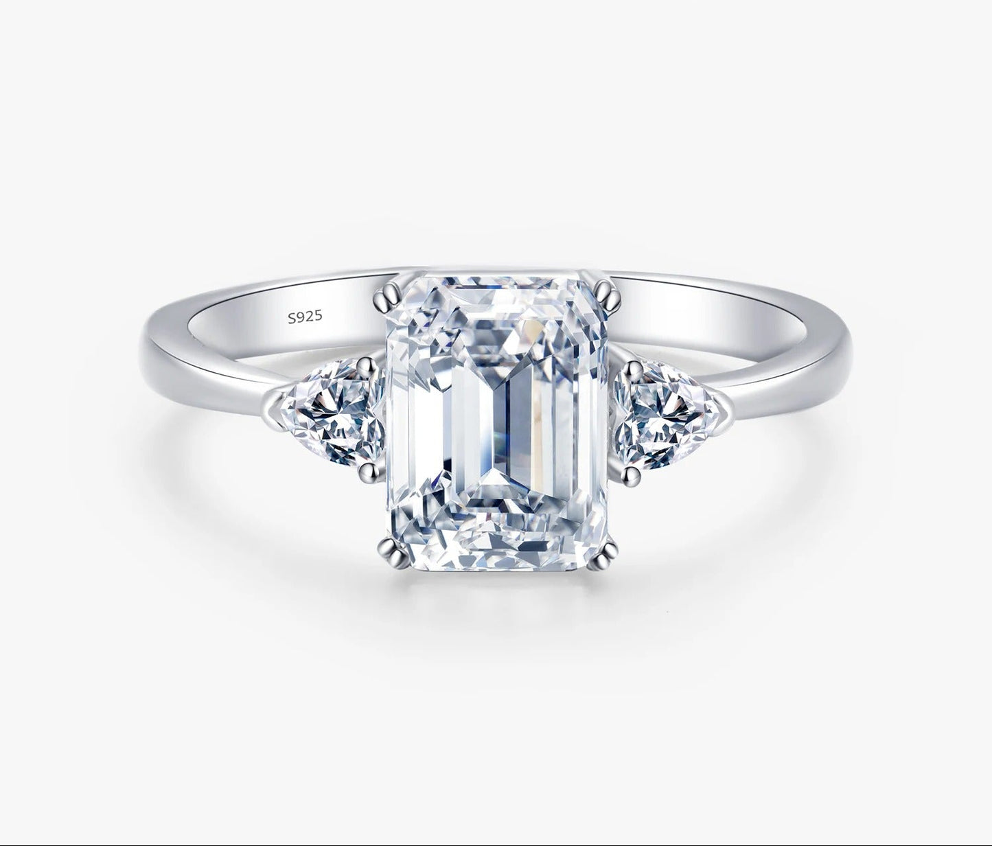 2CT Emerald Cut CZ Ring – 925 Sterling Silver Luxury Statement Ring