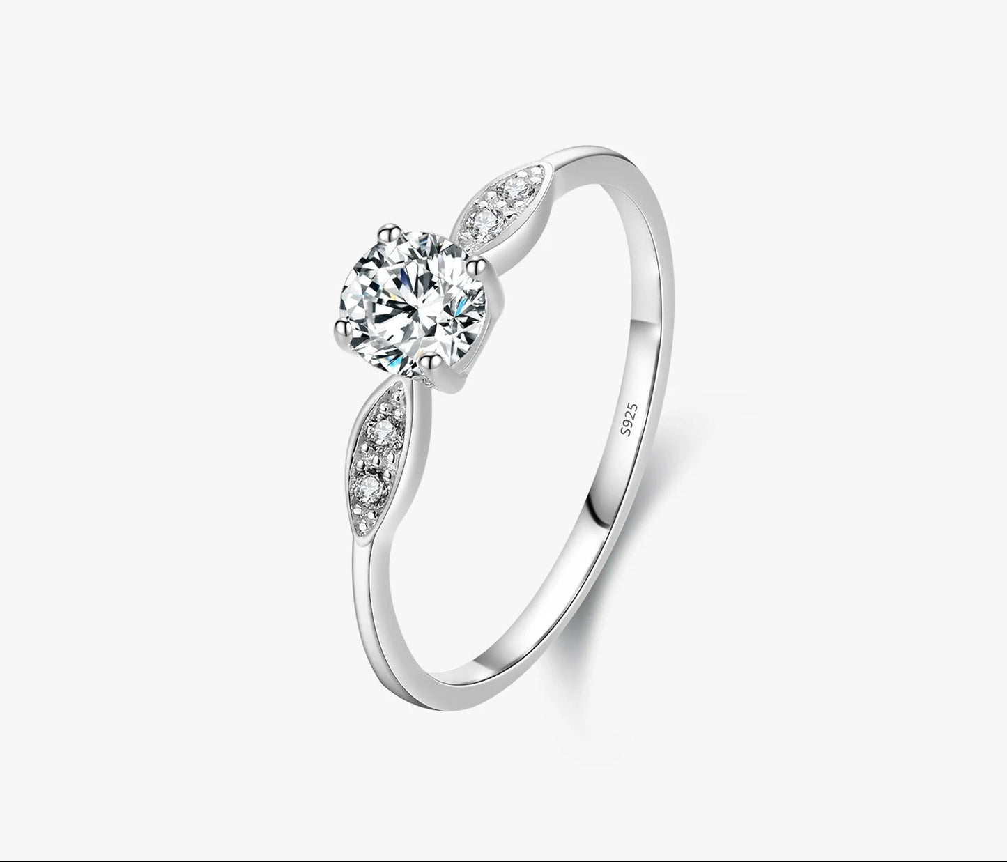 Classic Round Zircon Wedding Ring – 925 Sterling Silver Engagement Band