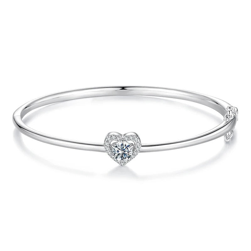 0.5CT Heart Moissanite Cuff Bracelet – 925 Sterling Silver Hollow Heart Bangle