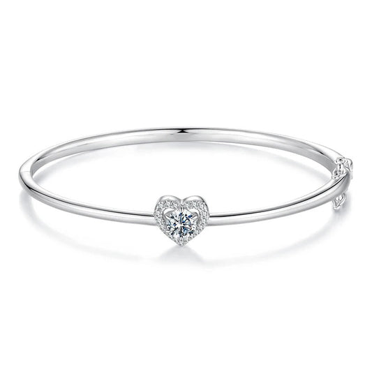 0.5CT Heart Moissanite Cuff Bracelet – 925 Sterling Silver Hollow Heart Bangle