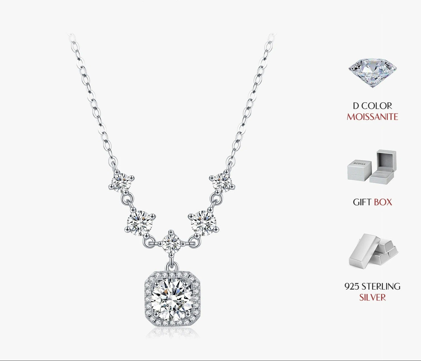 1CT Halo Moissanite Pendant Necklace – D Colour VVS1 | 925 Sterling Silver