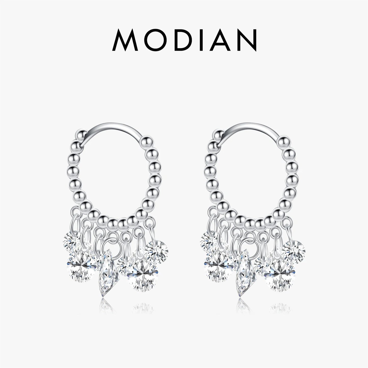 Geometric CZ Hoop Drop Earrings – 925 Sterling Silver