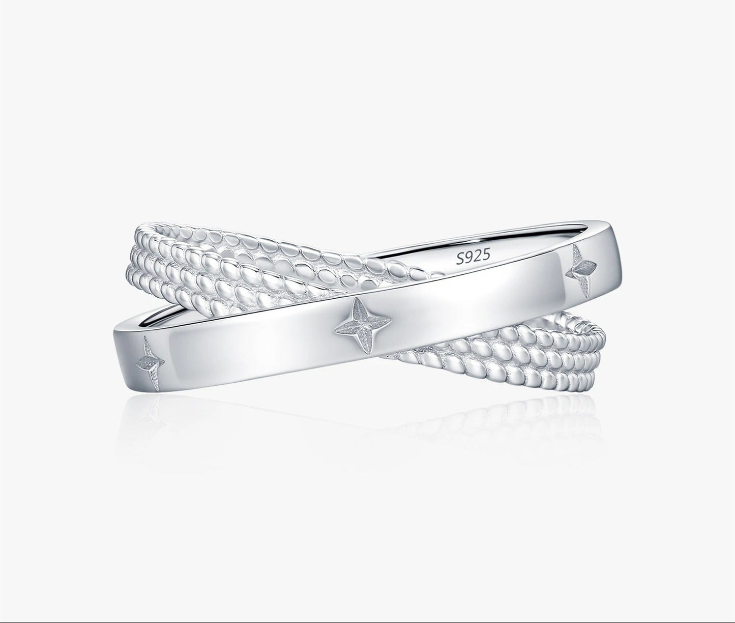 X Shape Star CZ Ring – 925 Sterling Silver Sparkling Cocktail Ring