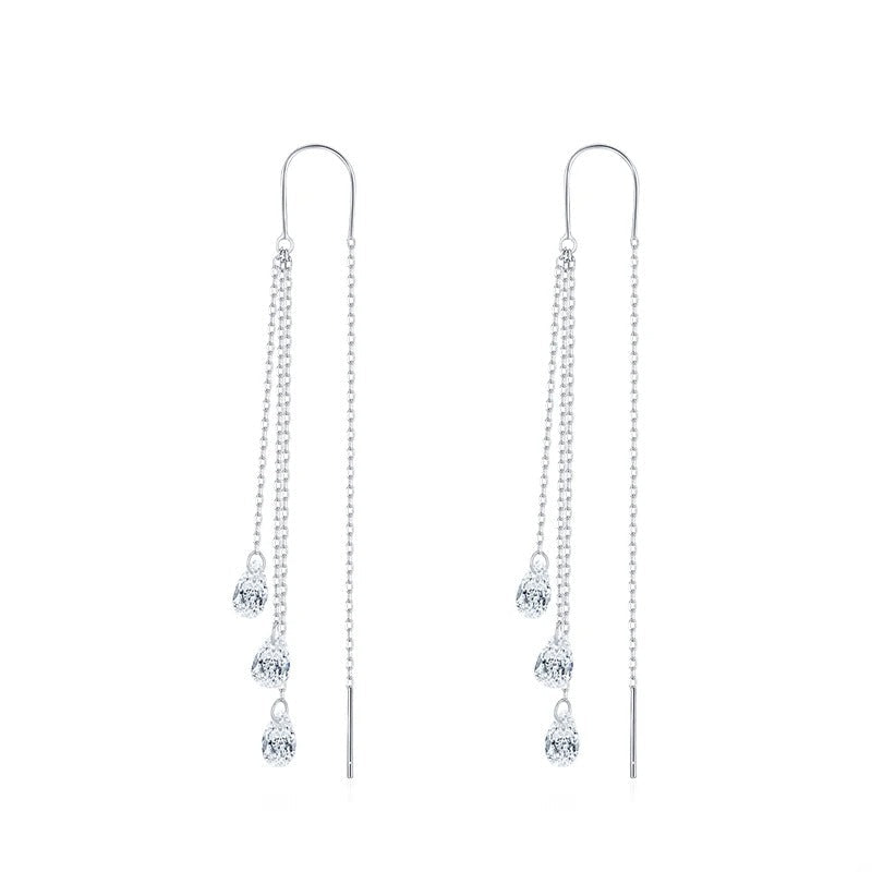 925 Sterling Silver CZ Tassel Drop Earrings – Elegant Long Dangle Earrings for Women