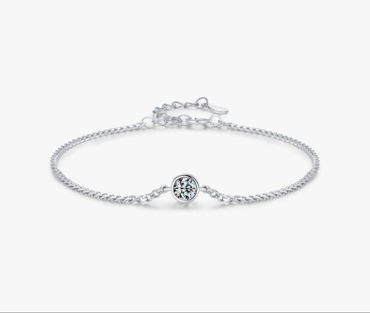 0.25CT Bezel Moissanite Bracelet – D Colour VVS1 | 925 Sterling Silver