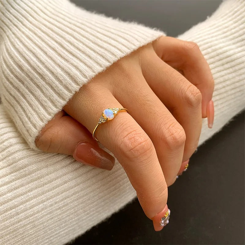 Crown Opal Ring – Gold Tone 925 Sterling Silver Statement Band