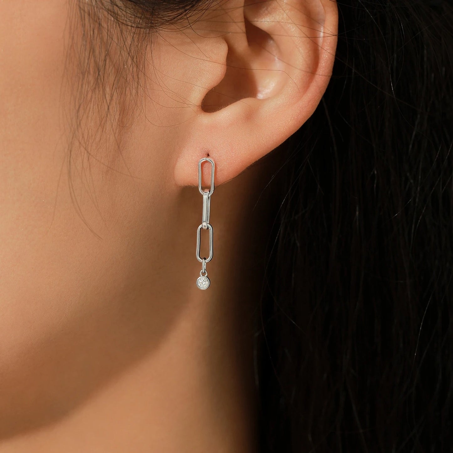 D Colour VVS1 Moissanite Link Chain Stud Earrings – 925 Sterling Silver Luxury Earrings