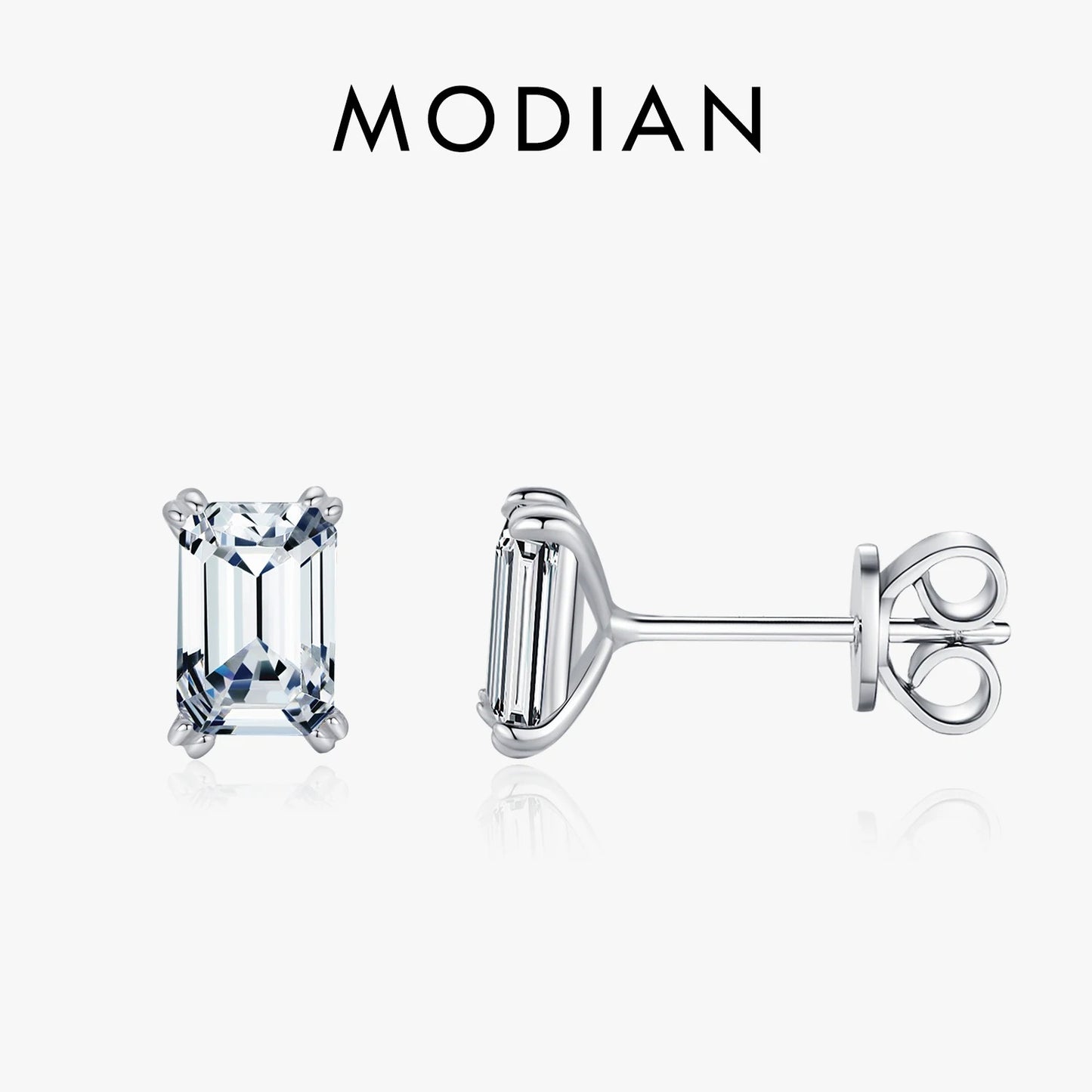 Emerald Cut CZ Stud Earrings – 925 Sterling Silver