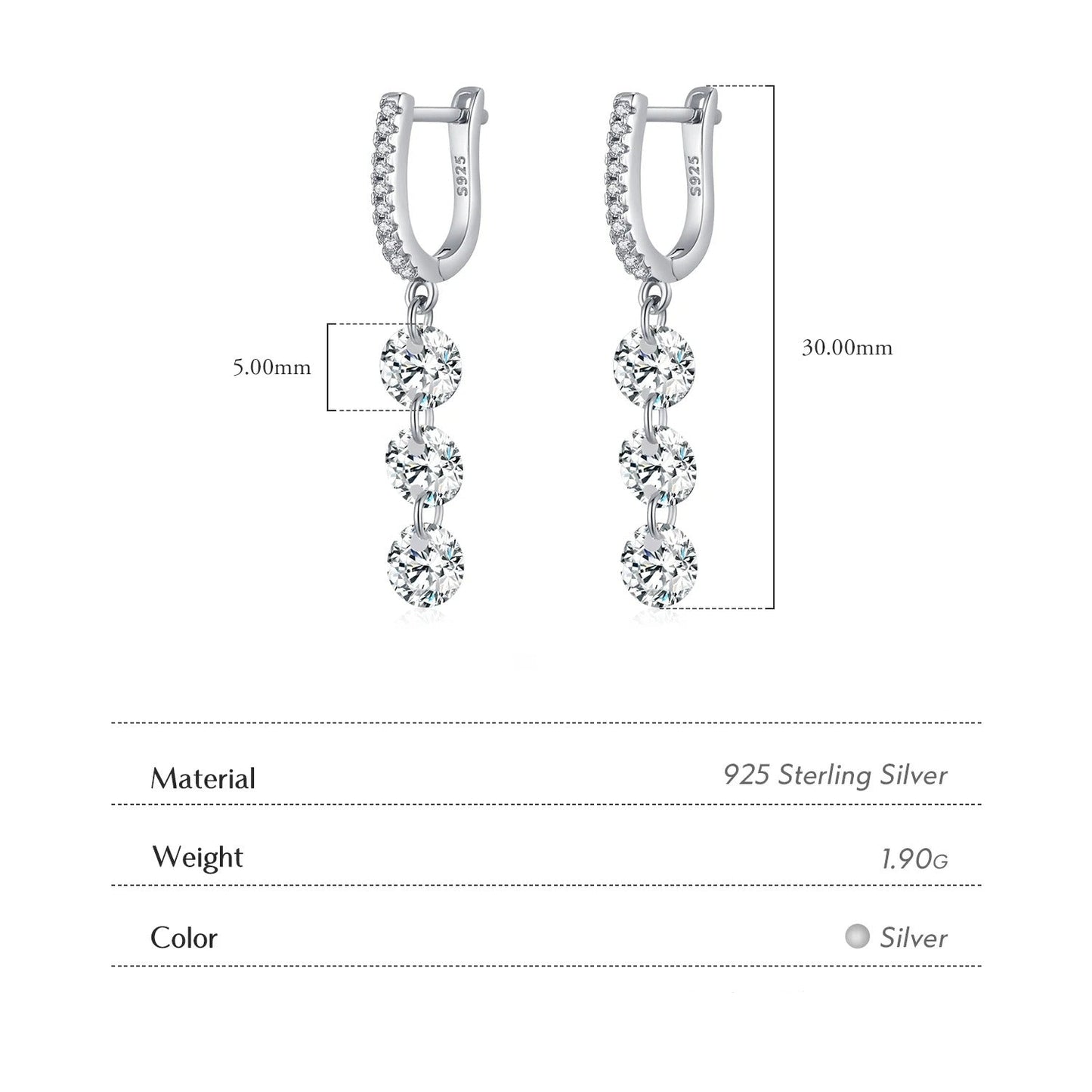 Clear CZ Drop Earrings – 925 Sterling Silver Dangle Earrings