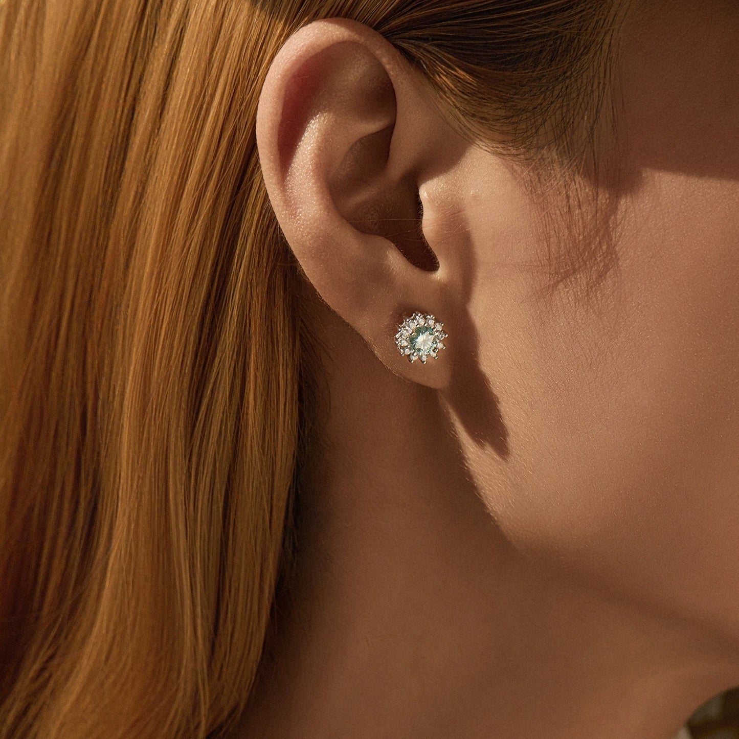 0.50CT Green Moissanite Halo Stud Earrings – D Colour VVS1 | 925 Sterling Silver Fine Jewellery
