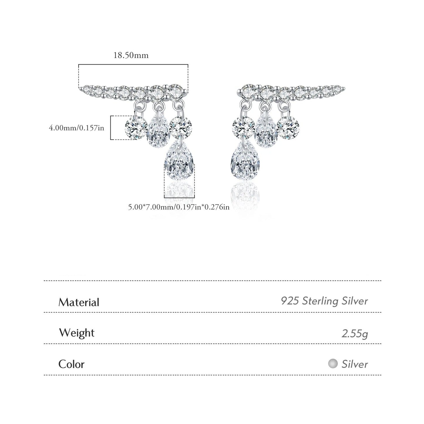 Water Drop CZ Stud Earrings – 925 Sterling Silver