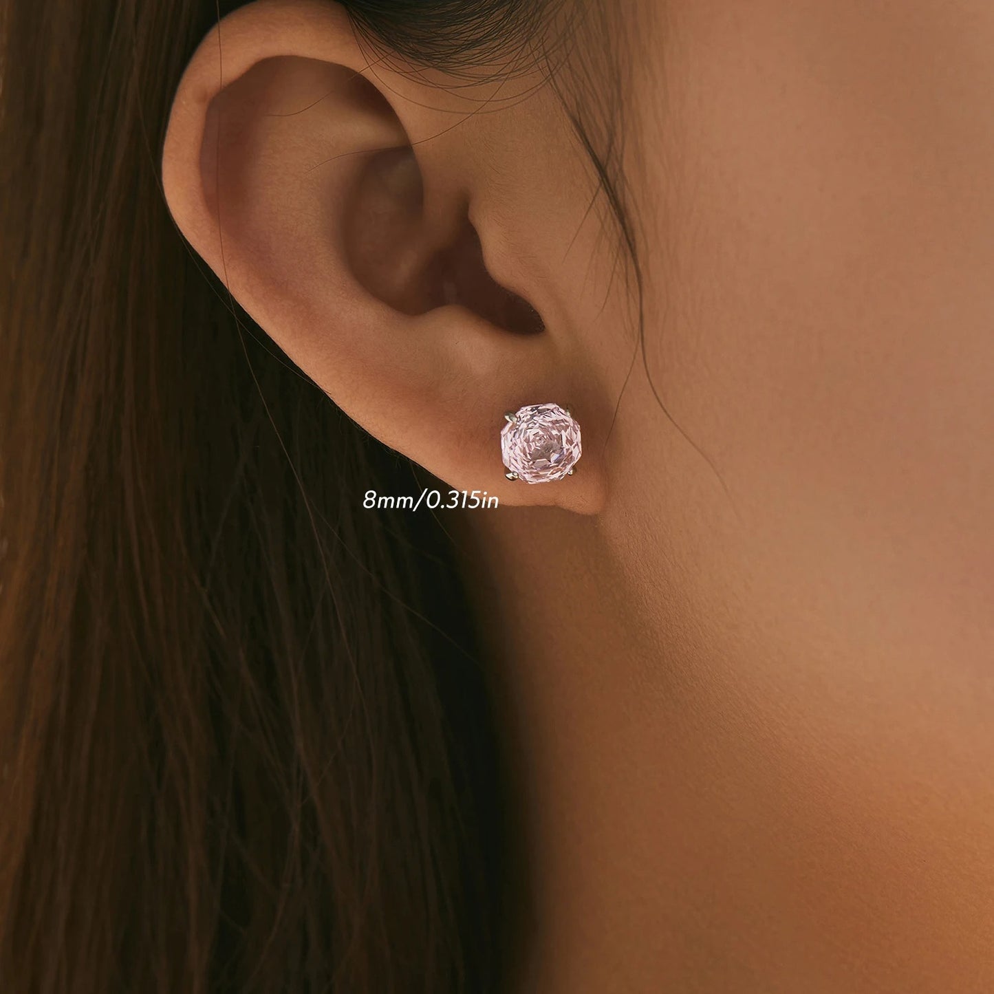 Pink Rose Cut Stud Earrings – 925 Sterling Silver Zirconia