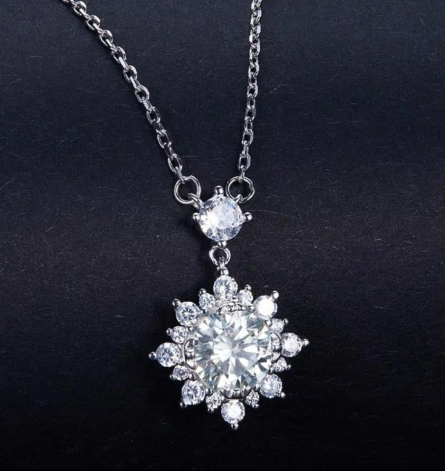 1CT Moissanite Halo Necklace – 925 Sterling Silver D Colour Pendant Necklace