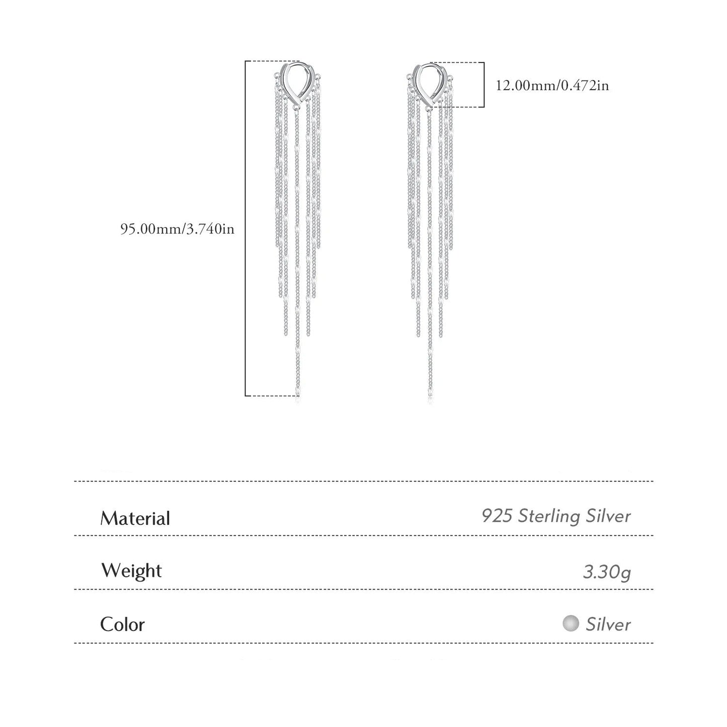 Long Tassel Hoop Earrings – 925 Sterling Silver