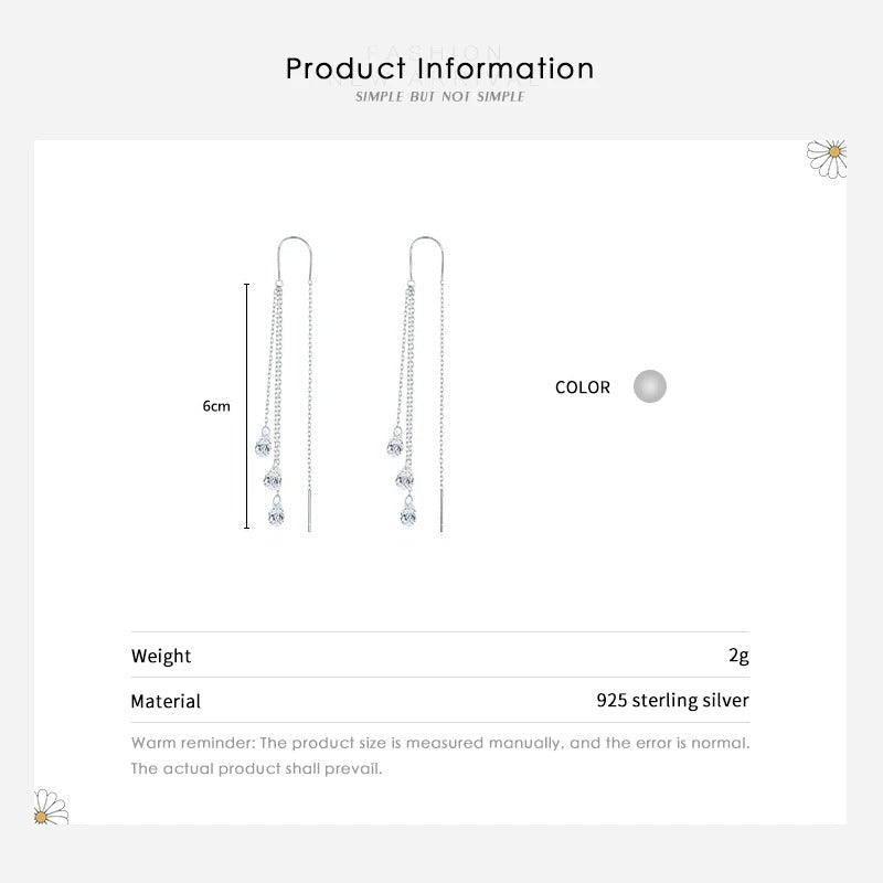 925 Sterling Silver CZ Tassel Drop Earrings – Elegant Long Dangle Earrings for Women
